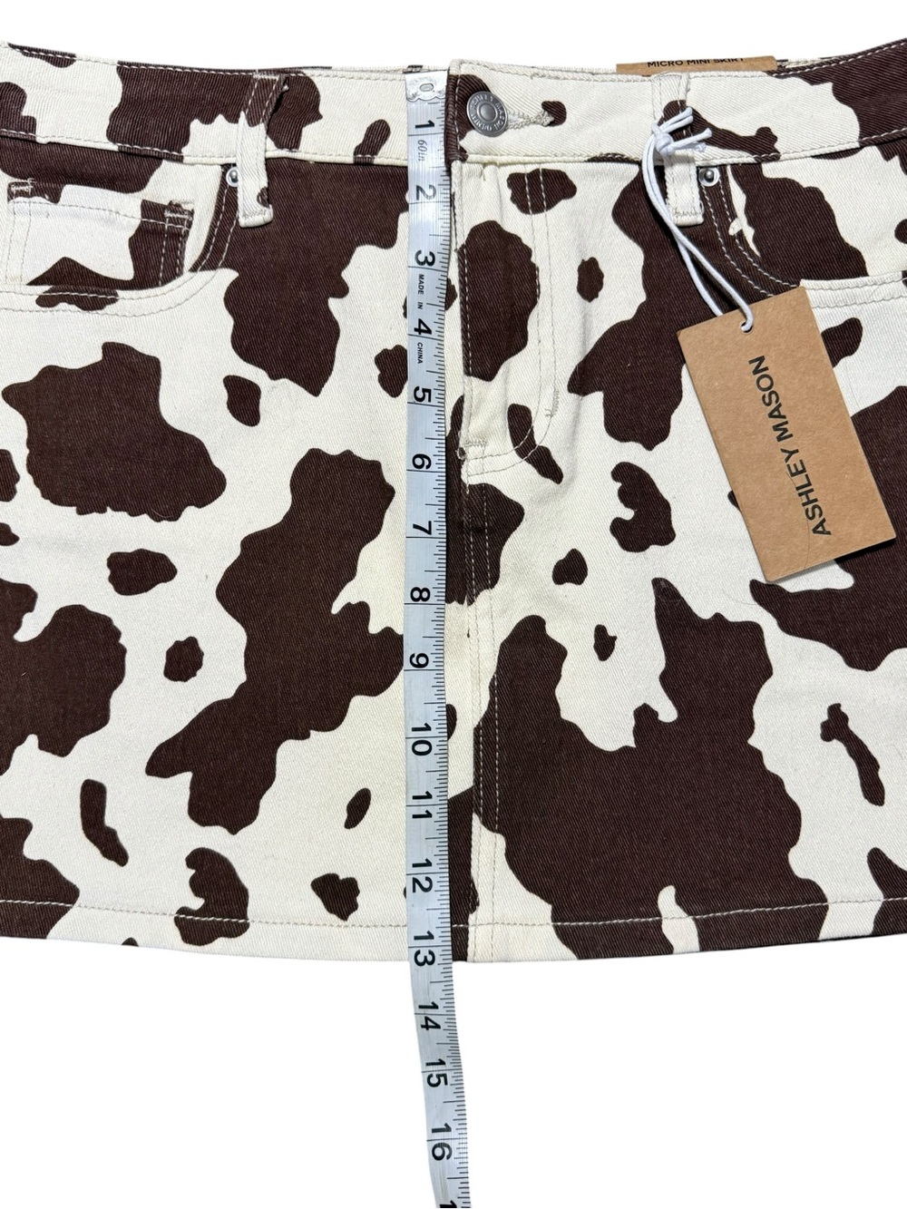 NWT Ashley Mason Cow Print Micro Mini Skirt Size 9/29 Western Y2K - Picture 6 of 10